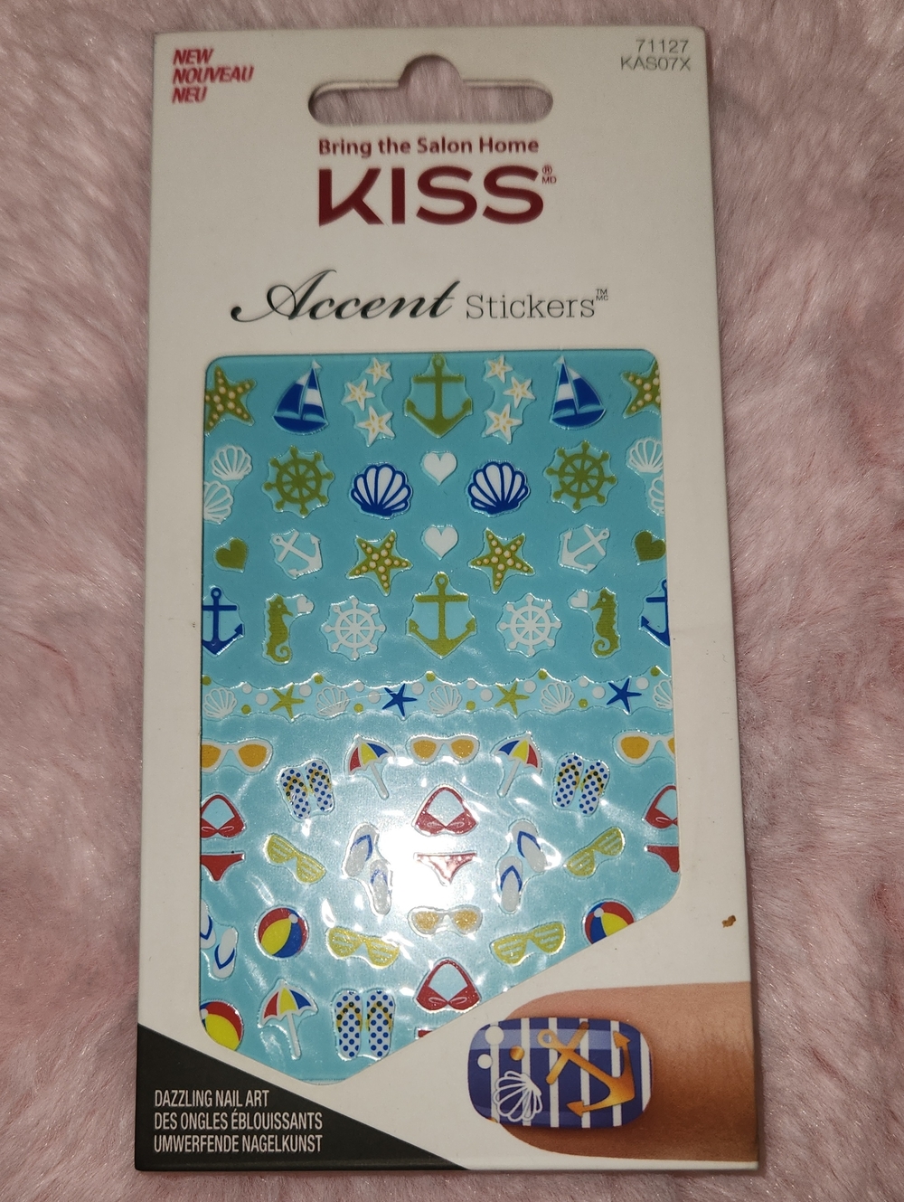 Kiss Nautical Accent Nail Stickers - Light Blue with Gold & White